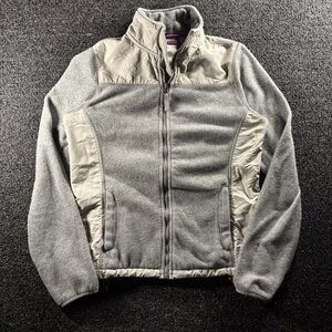 Vintage Aeropostale Womens Small Petite Grey Full Zip Fleece Jacket Nylon Trim